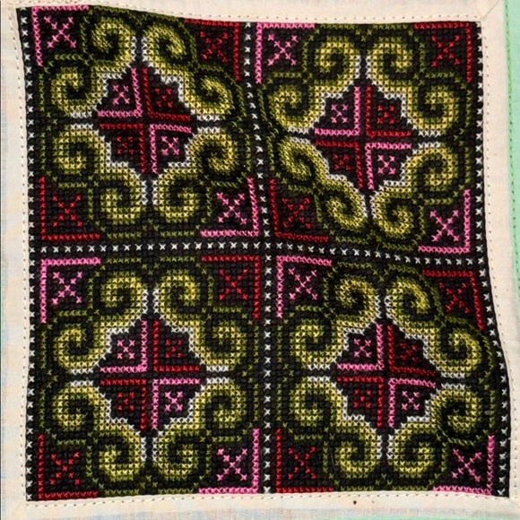 Hmong Quilted & Cross Stitched Pillow Cover Set of 2 - Picture 3 of 4